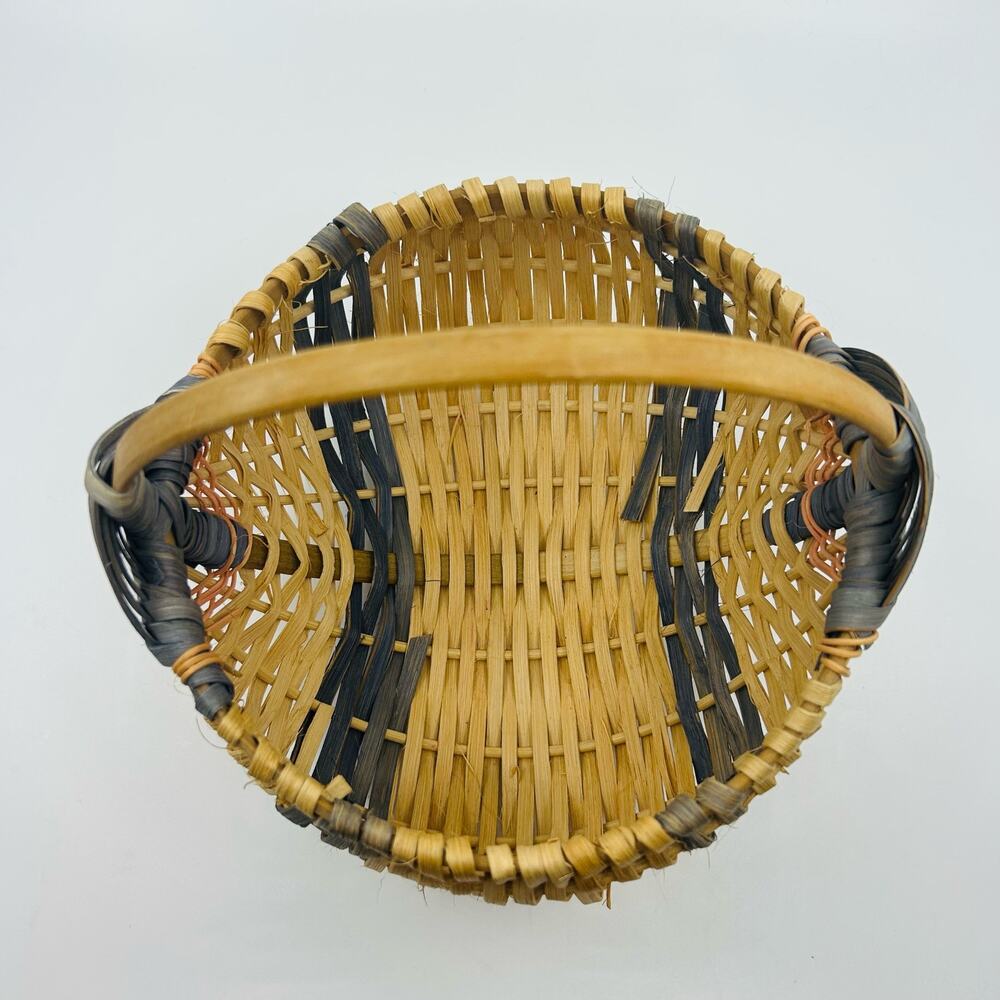 Woven Rattan Gathering Basket Set Bentwood Handle Farmhouse Boho Market Baskets - Picture 3 of 7